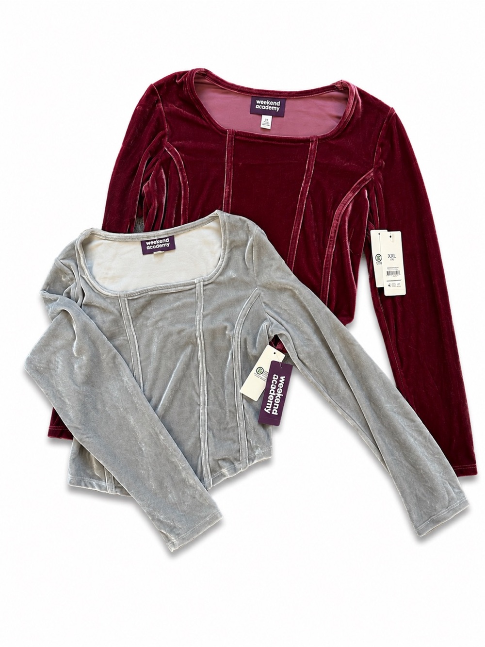Weekend Academy Velvet Corset Crop Top Bundle Gray & Burgundy XXL NWT